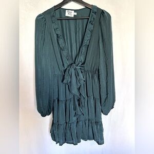 Princess Polly Evergreen Flowy Ruffle Mini Dress Size 2